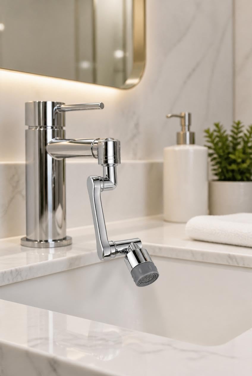 1080° Dönebilen Musluk Ucu, Hareketli Musluk Başlığı, Lavabo ve Banyo Muslukları İçin Krom Görünümlü Su Yönlendirici